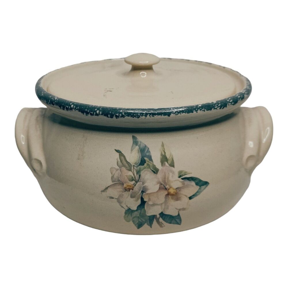 Retro 70s Home & Garden Party Pot Magnolia 2 Quart Casserole Pot With Lid Vtg‎